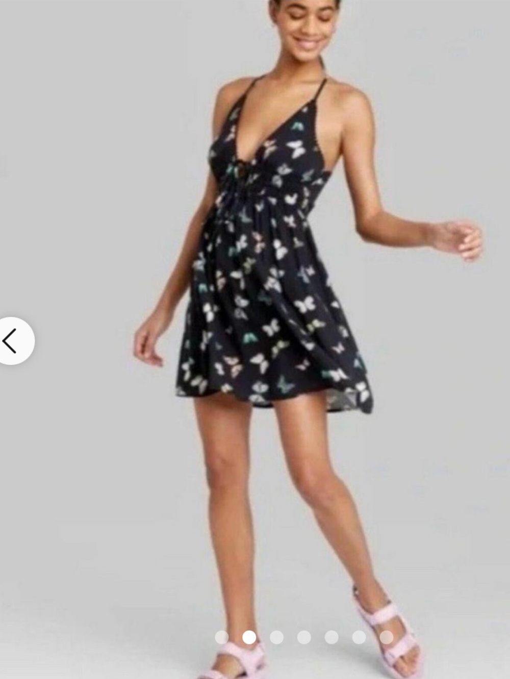 wild fable Black Butterfly Print Tie-Front Mini Dress